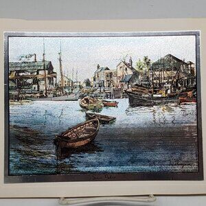 Vintage Lionel Barrymore Foil Art Print San Pedro Nautical Sailboats
